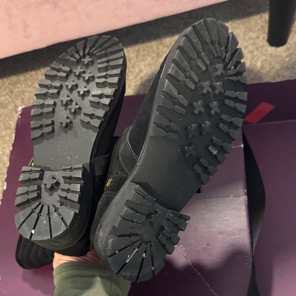 Shellys London Black Combat Boots with Gold Buckles - Picture 4 of 5